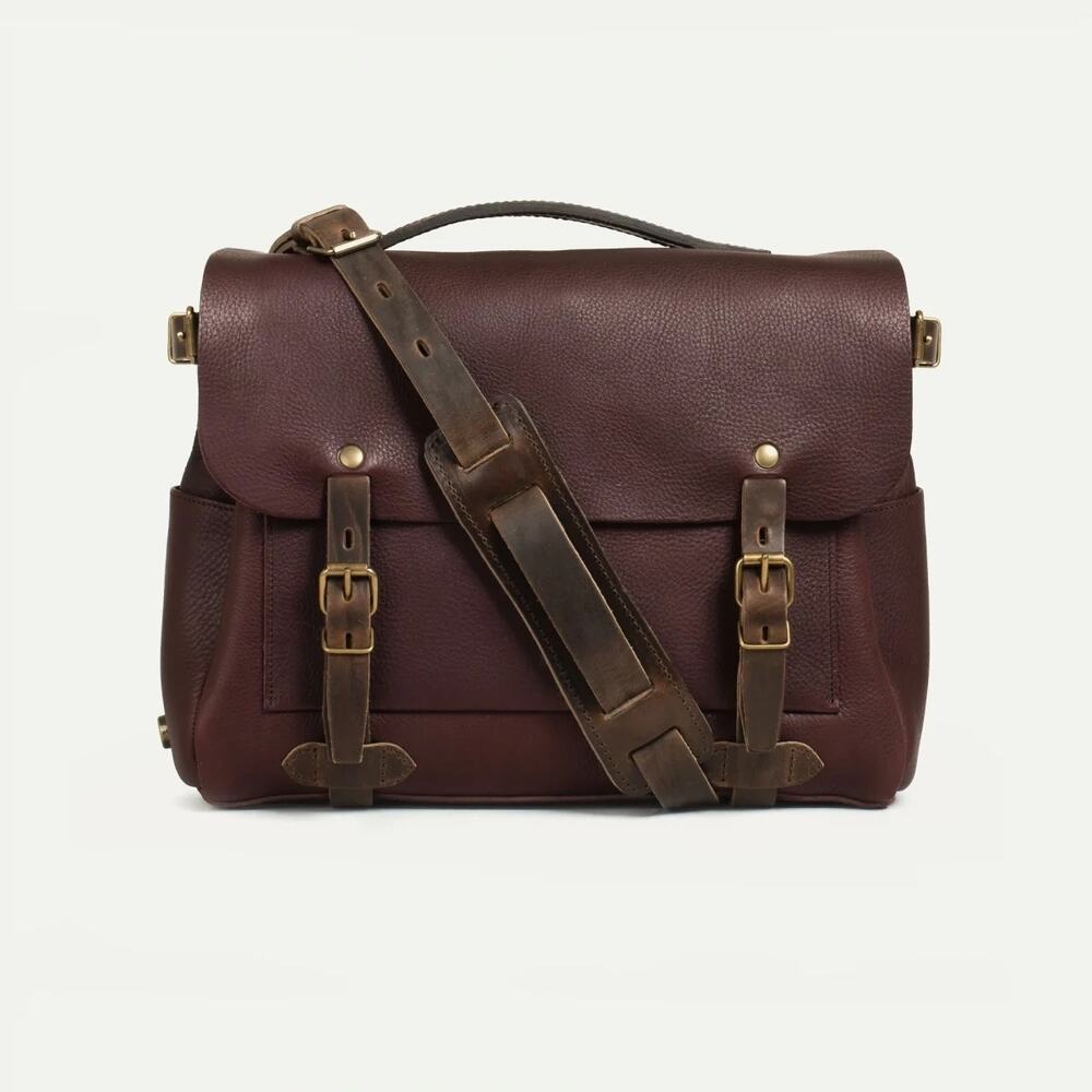 Bleu de Chauffe Eclair M Postman Leather Satchel Messenger Bag